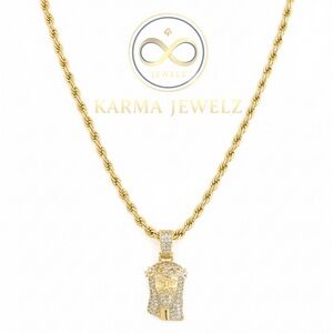 Jesus Face Pendant With (22”) 4mm Rope 14k EP (Electroplated) Rope,Chain Set.